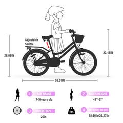 Aezusy 20 in Kids Bike with Basket for 7 - 10 Years Old Girls, Purple