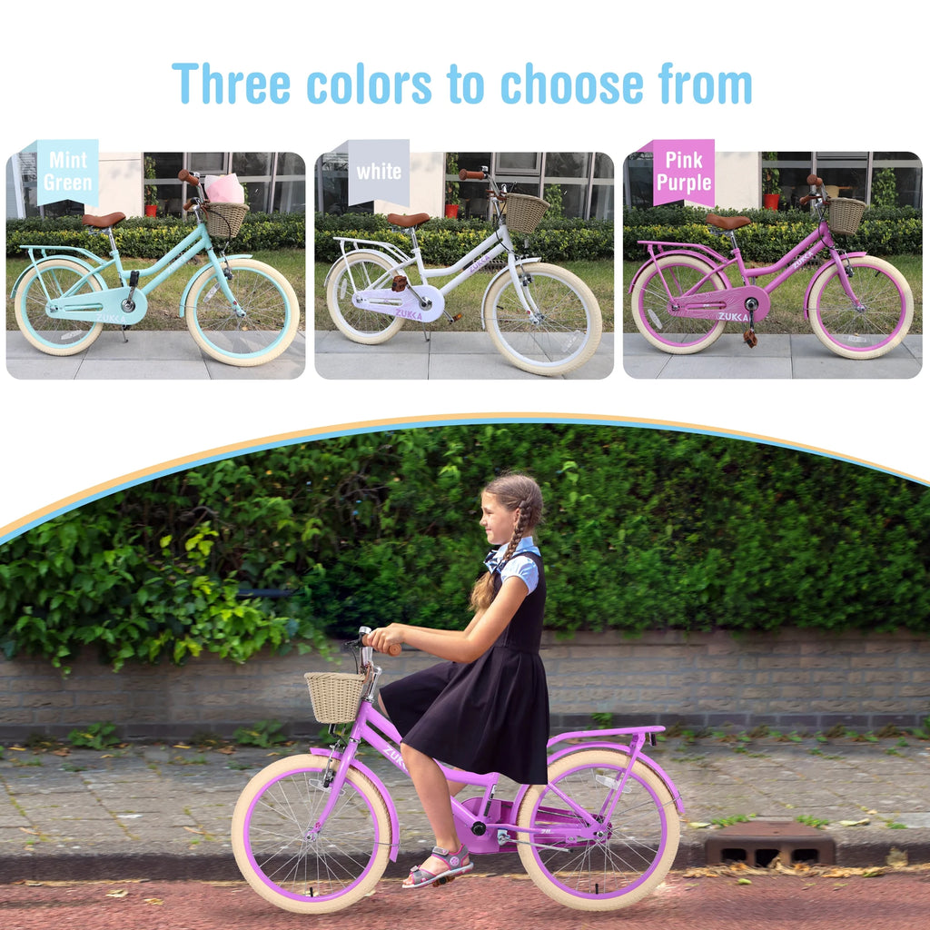 Aezusy 20 in Kids Bike with Basket for 7 - 10 Years Old Girls, Purple