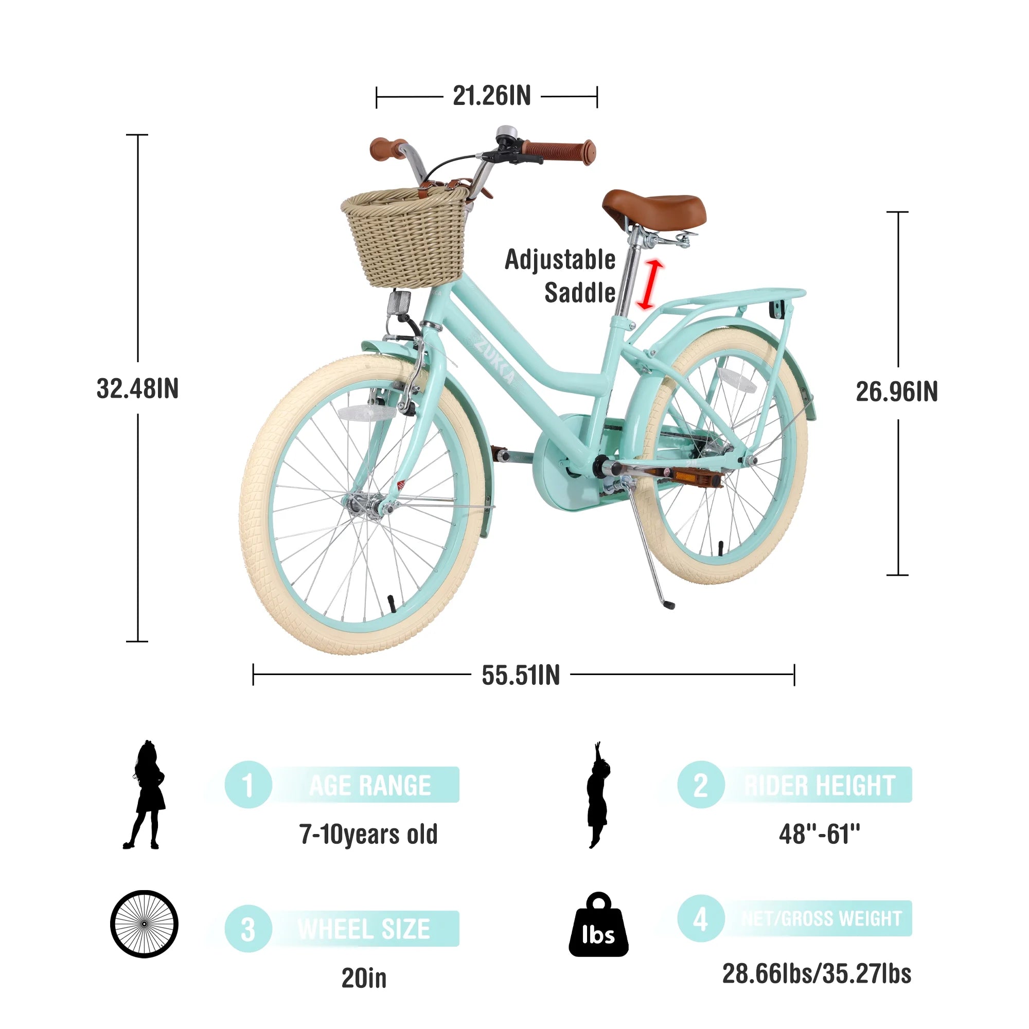 Aezusy 20 in Kids Bike with Basket for 7 - 10 Years Old Girls, Purple